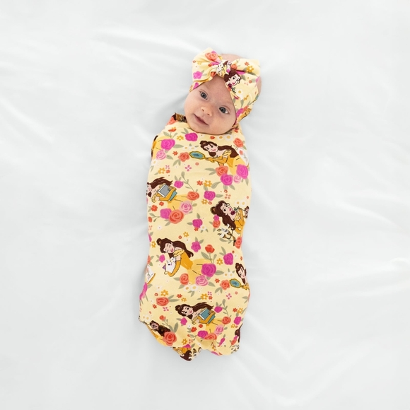 NIB Little Sleepies Disney Princess Belle Swaddle & Luxe Bow Headband Set-Bamboo - Picture 1 of 6